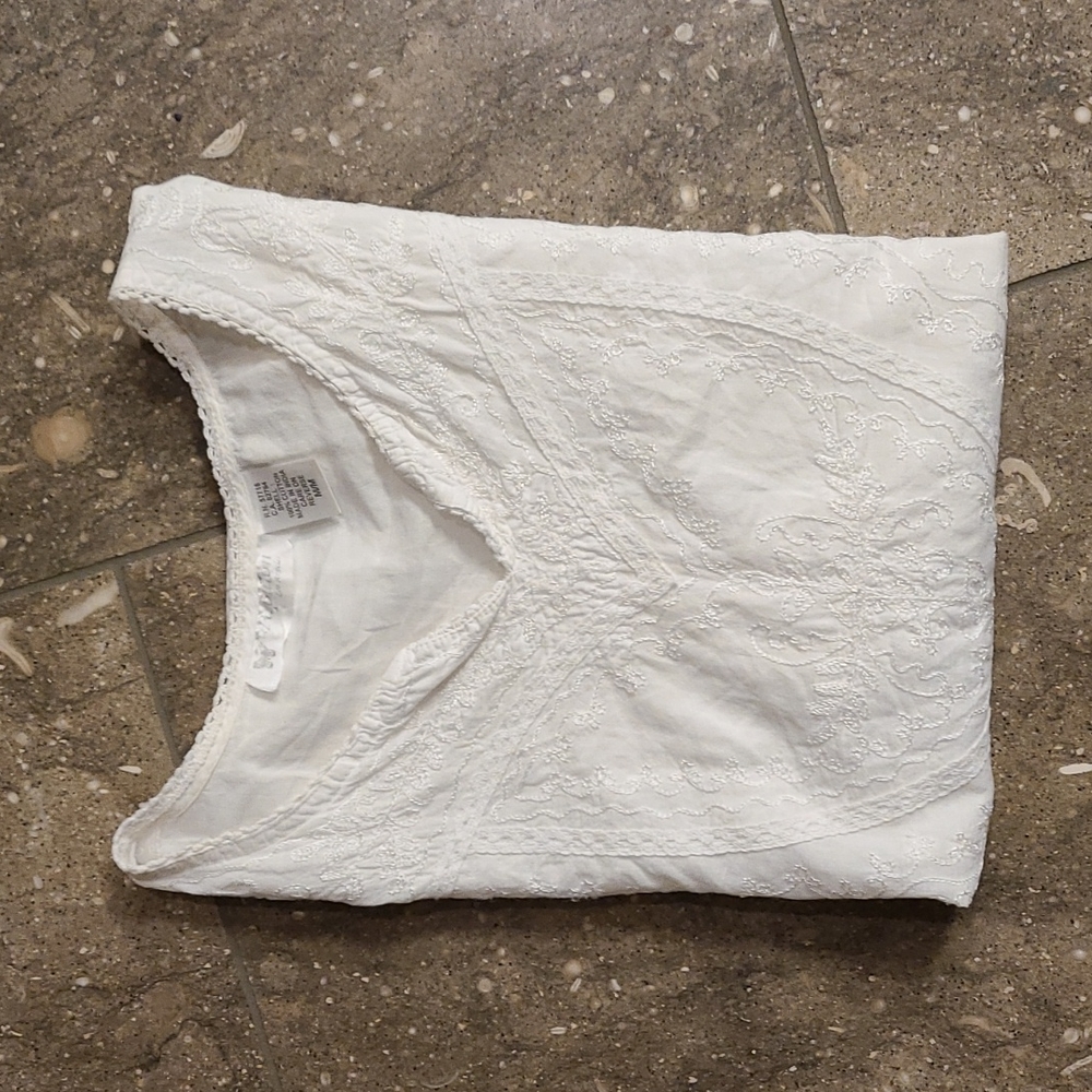Papillon vintage white cotton boho top, M - Picture 9 of 9